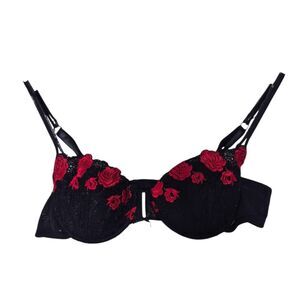 Delicates JC Penney Vintage Black Red Rose Lace Bra Underwire Goth Size 36B